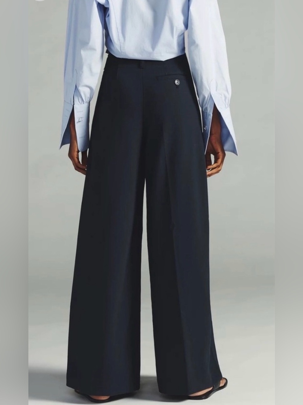 Anthropologie Maeve Black Super Wide Leg Pleated Trousers Sz 10 - Picture 3 of 14